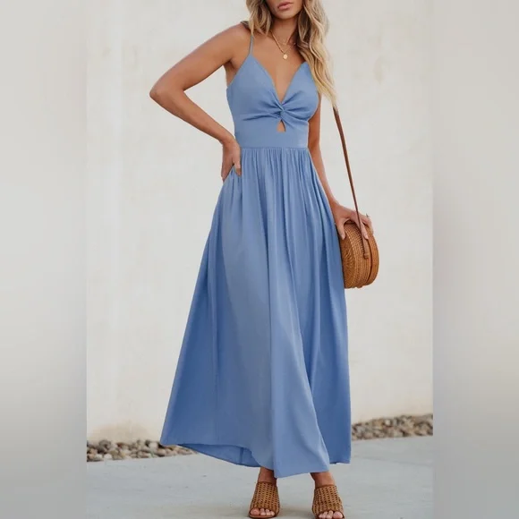 shein blue dress formal SHEIN Modelyn Women's Solid Color Simple Daily Long Sleeve Dress Maxi |  Dress